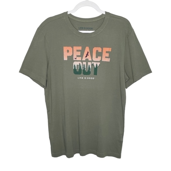 Life Is Good Men's Peace Out Crusher Tee T-Shirt Tree Bird Green NWT - Picture 1 of 6